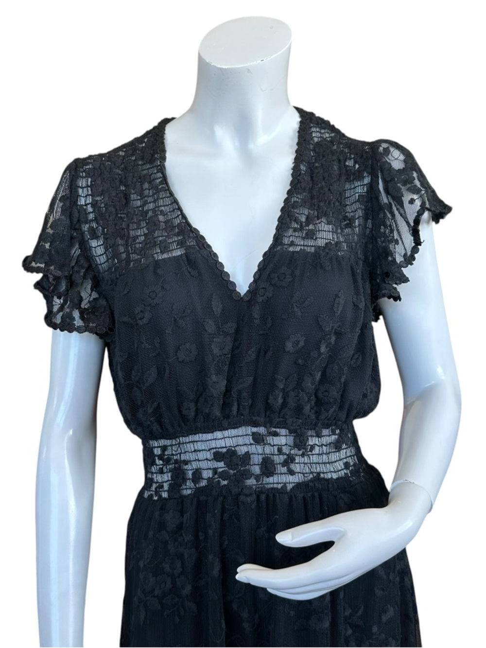 The Kooples Black Short Sleeve Floral Tulle Maxi Dress EU 38 US M - Picture 3 of 11